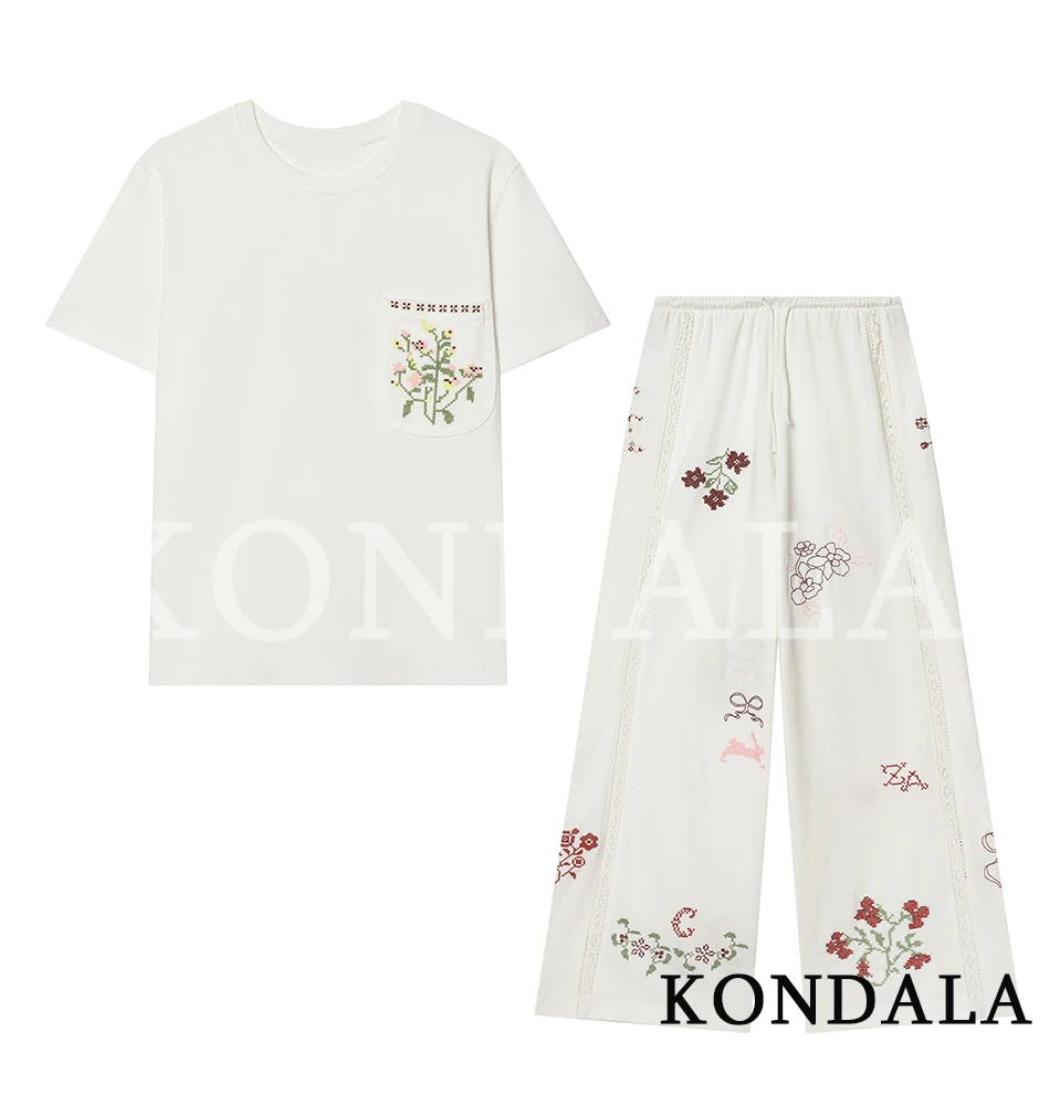 KONDALA Woman Summer Embroidery T-Shirt Set Casual Chic Tops, Drawstring Trousers 2026 Trendy High Street Ladies Cute Pants Set
KONDALA Woman Summer Embroidery T-Shirt Set Casual Chic Tops, Drawstring Trousers 2026 Trendy High Street Ladies Cute Pants Set