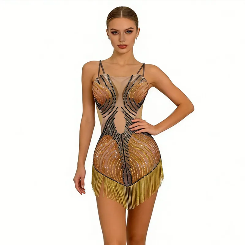 Sexy Backless Rhinestones Fringe Mesh Short Dress Birthday Celebrate Party Outfit Women Singer Concert Stage Performance Costume
Sexy Backless Rhinestones Fringe Mesh Short Dress Birthday Celebrate Party Outfit Women Singer Concert Stage Performance Costume