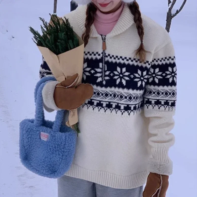 Свитер Fair Isle для женщин, уютный трикотаж, воротник-поло, вязаный пуловер на молнии, джемпер, женский осенне-зимний винтажный наряд
Свитер Fair Isle для женщин, уютный трикотаж, воротник-поло, вязаный пуловер на молнии, джемпер, женский осенне-зимний винтажный наряд