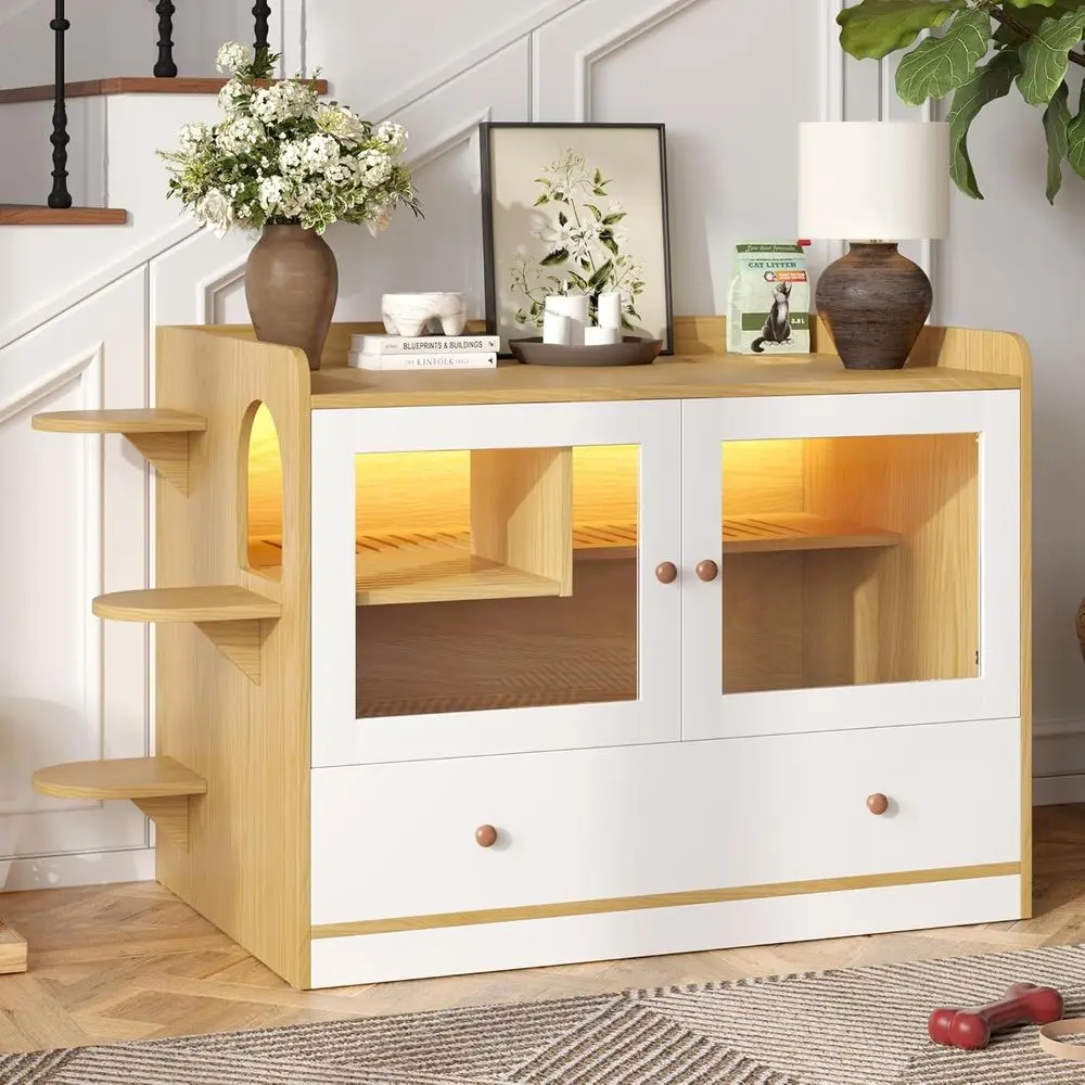 43 Cat Litter Box Enclosure with Cover and Stairs, Wooden Pet Washroom or Bedroom, Natural & White Finish, Side Table Living Roo
43 Cat Litter Box Enclosure with Cover and Stairs, Wooden Pet Washroom or Bedroom, Natural & White Finish, Side Table Living Roo