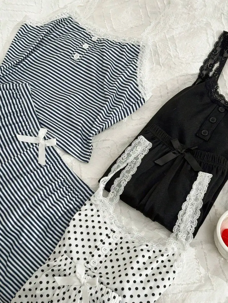6pcs Womens Loungewear Set Striped Polka Dot Solid Cami Shorts Sleepwear Soft Casual Pajamas
6pcs Womens Loungewear Set Striped Polka Dot Solid Cami Shorts Sleepwear Soft Casual Pajamas