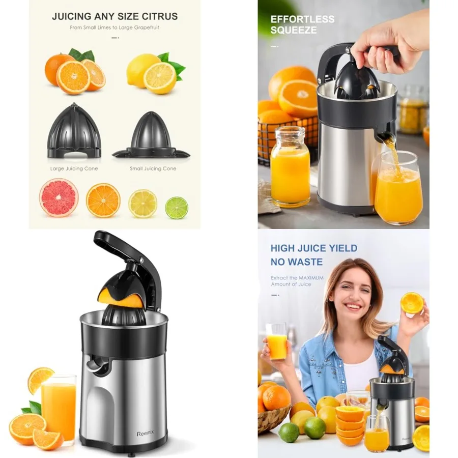 Electric Citrus Juicer Squeezer, Orange Juicer with Two Interchangeable Cones, Suitable for orange, lemon and Grapefruit, Brush
Electric Citrus Juicer Squeezer, Orange Juicer with Two Interchangeable Cones, Suitable for orange, lemon and Grapefruit, Brush