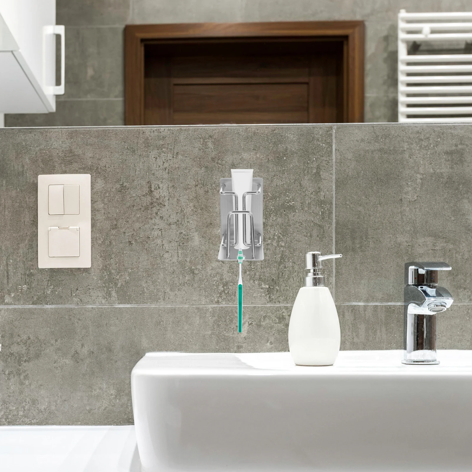 Wall-mounted Toothbrush Storage Rack Organizer Hanger Bathroom Holders for Bracket Punch-free Shelf Stainless Steel
Wall-mounted Toothbrush Storage Rack Organizer Hanger Bathroom Holders for Bracket Punch-free Shelf Stainless Steel