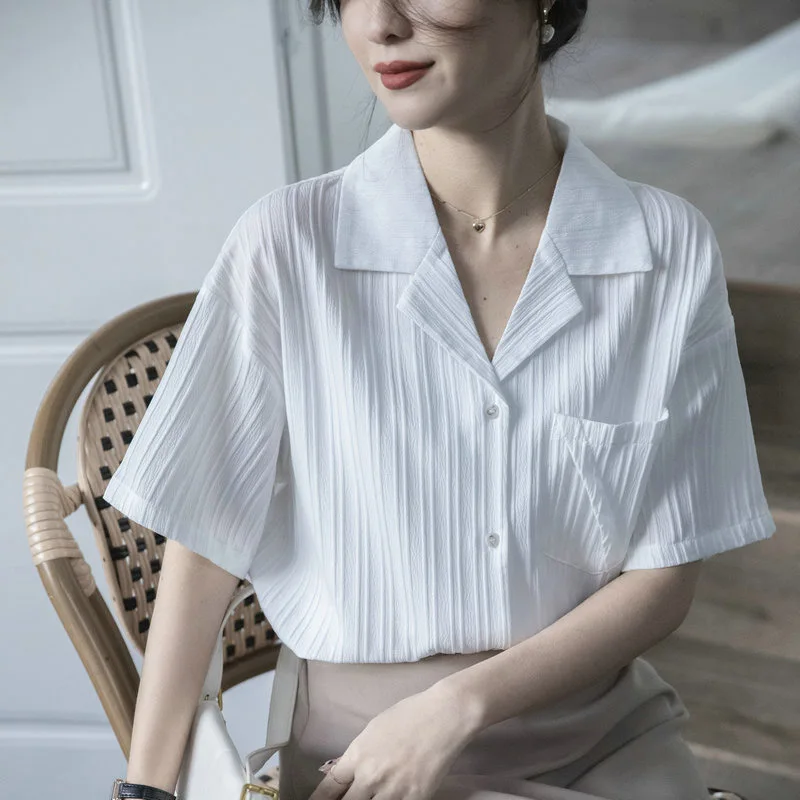 Women Short Sleeve White Shirts Summer Comfortable Casual Solid Button Chic Blouses Office Lady Daily Commute Loose Tops
Women Short Sleeve White Shirts Summer Comfortable Casual Solid Button Chic Blouses Office Lady Daily Commute Loose Tops
