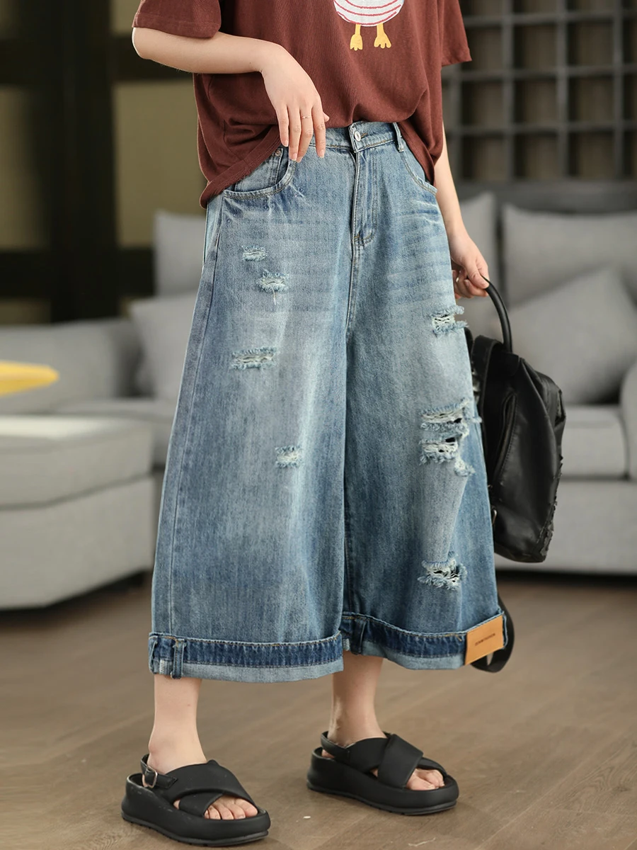 Washed Denim Jeans Women's Casual Hole Punching Rolling Seven-Foot Slimming Summer Leisure Pants Vintage Style
Washed Denim Jeans Women's Casual Hole Punching Rolling Seven-Foot Slimming Summer Leisure Pants Vintage Style