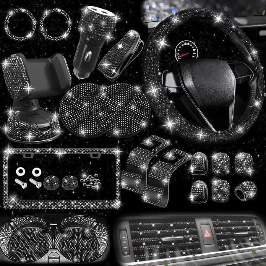 27 PCs Black Bling Car Accessories Set for Women, Steering Wheel Covers Universal Fit 15 Inch, Bling License Plate Frame, Bling
27 PCs Black Bling Car Accessories Set for Women, Steering Wheel Covers Universal Fit 15 Inch, Bling License Plate Frame, Bling