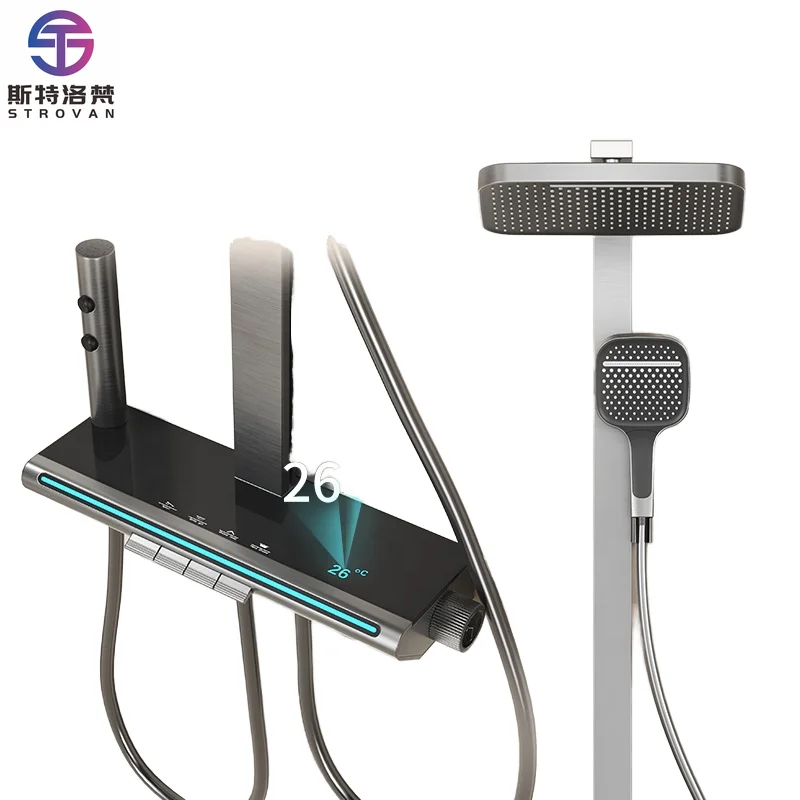 Contemporary Digital Bathroom Shower Head System Hot & Cold Mixing Faucet with Adjustable Thermostat & Jet Spray Bathtub Faucet
Contemporary Digital Bathroom Shower Head System Hot & Cold Mixing Faucet with Adjustable Thermostat & Jet Spray Bathtub Faucet