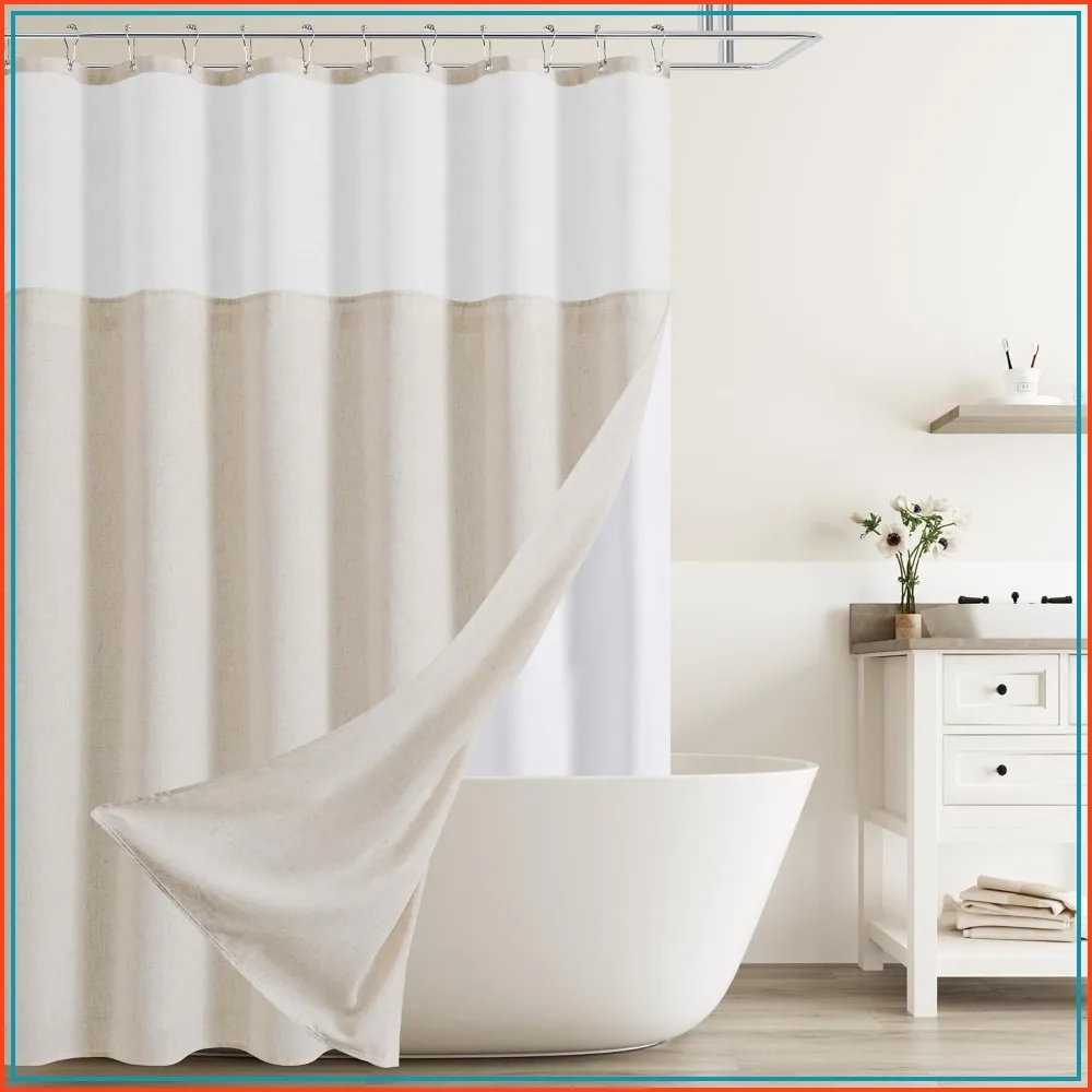 Beige Linen Shower Curtain with Snap-in Liner Set Rustic Farmhouse Bathroom Curtain 200GSM Textured Cream Burlap Cloth Double Curtains See-Through Top Window 72x72
Beige Linen Shower Curtain with Snap-in Liner Set Rustic Farmhouse Bathroom Curtain 200GSM Textured Cream Burlap Cloth Double Curtains See-Through Top Window 72x72