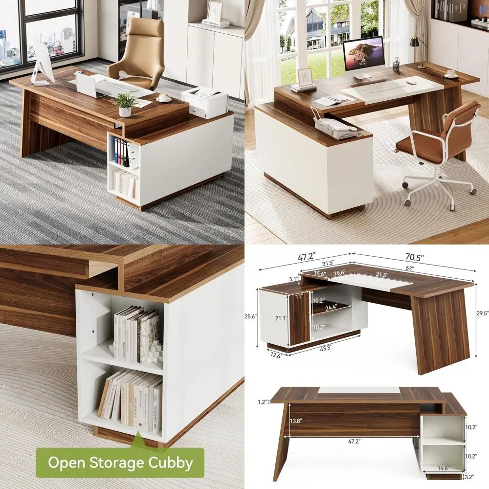 70.5 Walnut & Black L-Shaped Desk with Storage Cabinet and Open Shelves for Executive Home Office
70.5 Walnut & Black L-Shaped Desk with Storage Cabinet and Open Shelves for Executive Home Office