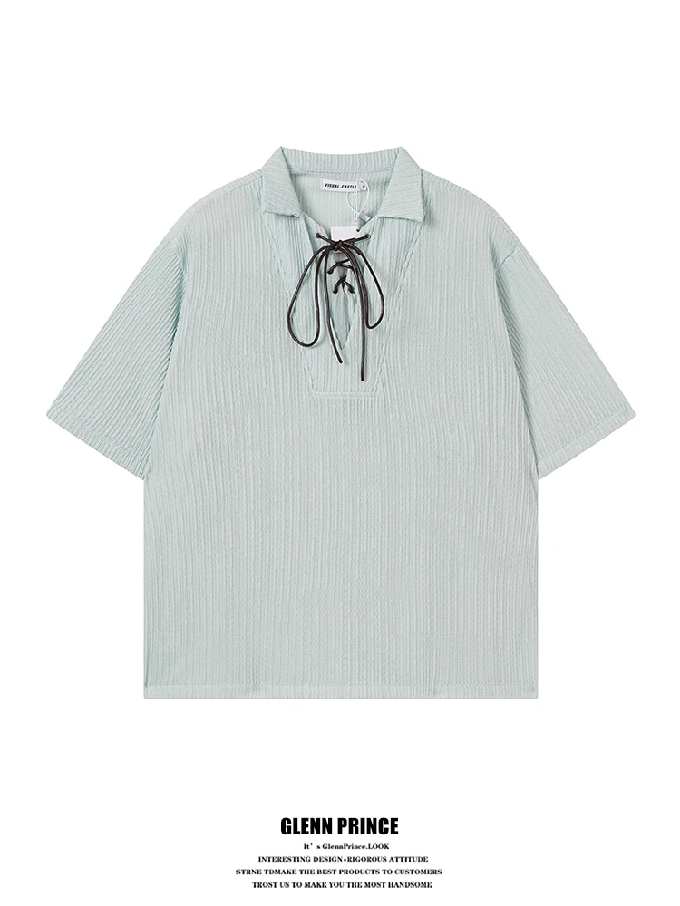 Korean Style Textured Shirt Men's 2026 New Pure Desire Flip Collar Top with Belt Loose Fit Short Sleeve Breathable
Korean Style Textured Shirt Men's 2026 New Pure Desire Flip Collar Top with Belt Loose Fit Short Sleeve Breathable