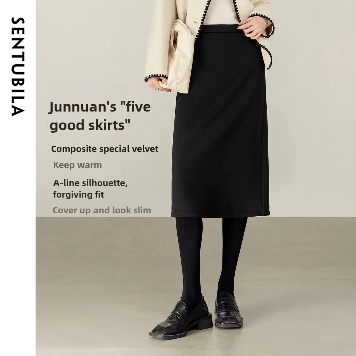 SENTUBILA Black Skirt 2025 Women's A-Line Stretch Knitted Skirt Commute Adult Lady Winter Warm Bottom Dress Office 154QN3465
SENTUBILA Black Skirt 2025 Women's A-Line Stretch Knitted Skirt Commute Adult Lady Winter Warm Bottom Dress Office 154QN3465