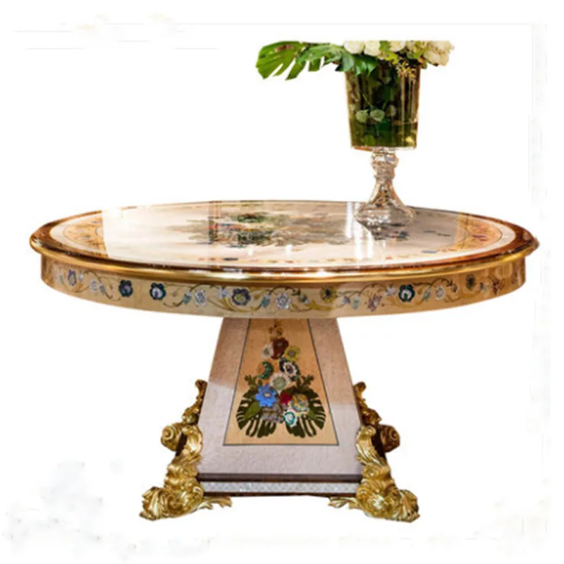 French court veneer shell inlaid dining table and chair combination
French court veneer shell inlaid dining table and chair combination