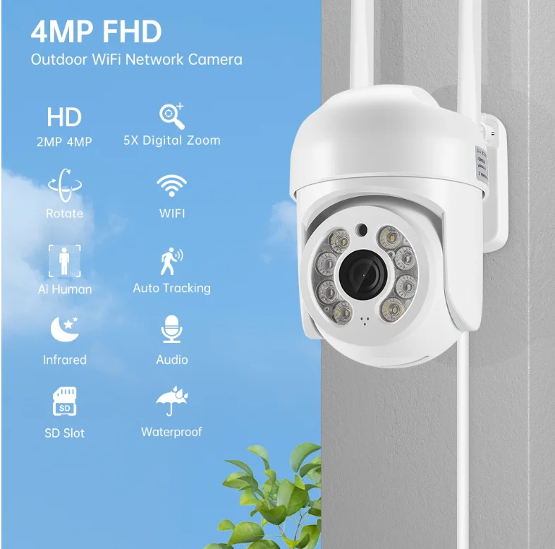 Приложение ICSEE 4MP HD Уличная Wi-Fi камера PTZ IP-камера 5-кратный цифровой зум 1080P WIFI Камера наблюдения CCTV Ai Автоматическое отслеживание
Приложение ICSEE 4MP HD Уличная Wi-Fi камера PTZ IP-камера 5-кратный цифровой зум 1080P WIFI Камера наблюдения CCTV Ai Автоматическое отслеживание