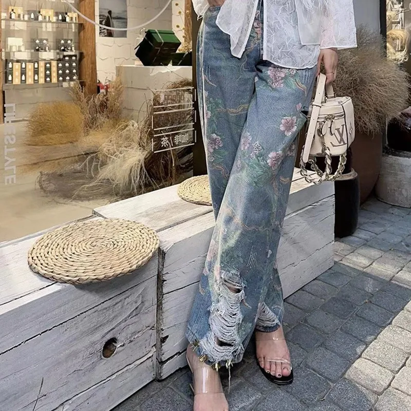 High Waist Loose Fit Denim Jeans Women's Summer Straight Leg Printed Hole Design Pear Shape Body Slimming High Waist Jeans
High Waist Loose Fit Denim Jeans Women's Summer Straight Leg Printed Hole Design Pear Shape Body Slimming High Waist Jeans