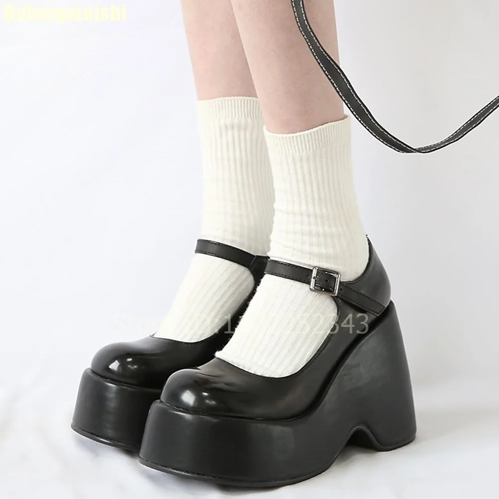 Classic Thick-Soled Round Toe Mary Jane Shoes Black Leather Wedges Shallow Increase Platform Heels Summer Casual Fashion Shoes
Classic Thick-Soled Round Toe Mary Jane Shoes Black Leather Wedges Shallow Increase Platform Heels Summer Casual Fashion Shoes