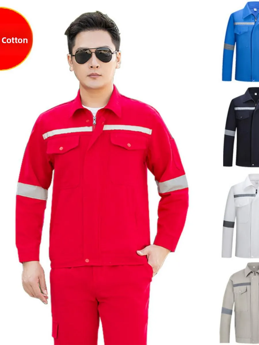 Thiened Pure Cotton Work orm Set Men's Spring Autumn Anti-arc Welding Anti-scald St Repair Wear Resistant Labor Prot...