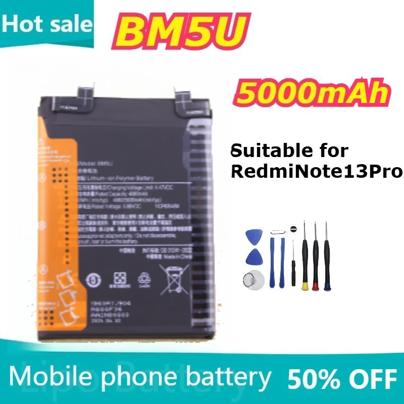 Сменная литиевая батарея BM5U емкостью 5000 мАч, подходит для Xiaomi Redmi Note 13 Pro, аккумулятор для телефона, быстрая доставка + инструменты
Сменная литиевая батарея BM5U емкостью 5000 мАч, подходит для Xiaomi Redmi Note 13 Pro, аккумулятор для телефона, быстрая доставка + инструменты
