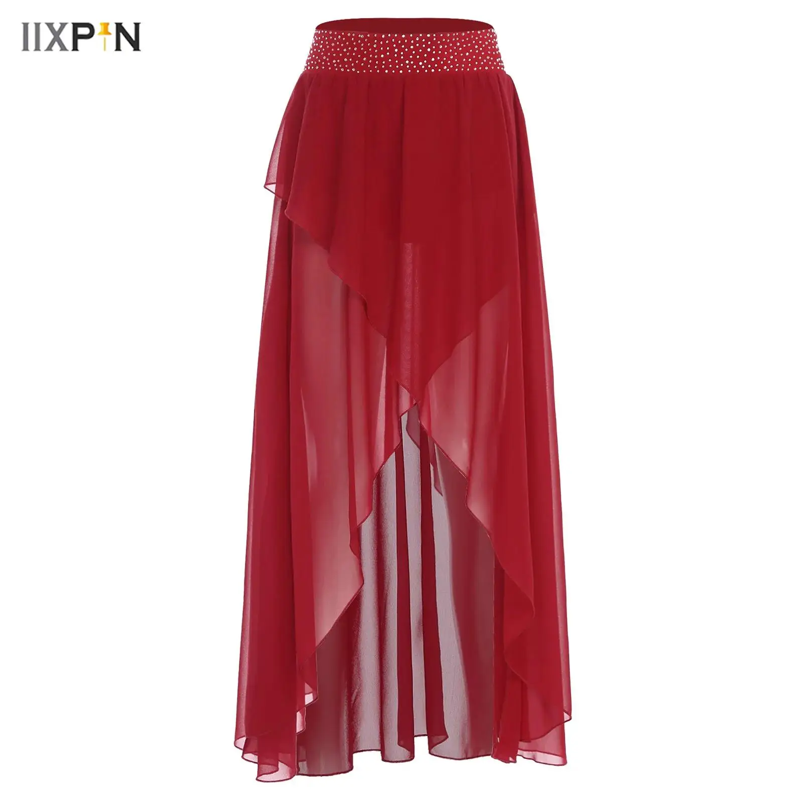 Women Chiffon Skirt Sparkly Rhinestone Elastic Waist Asymmetrical Skirt for Ballet Lyrical Dance Performance Competition Costume
Women Chiffon Skirt Sparkly Rhinestone Elastic Waist Asymmetrical Skirt for Ballet Lyrical Dance Performance Competition Costume