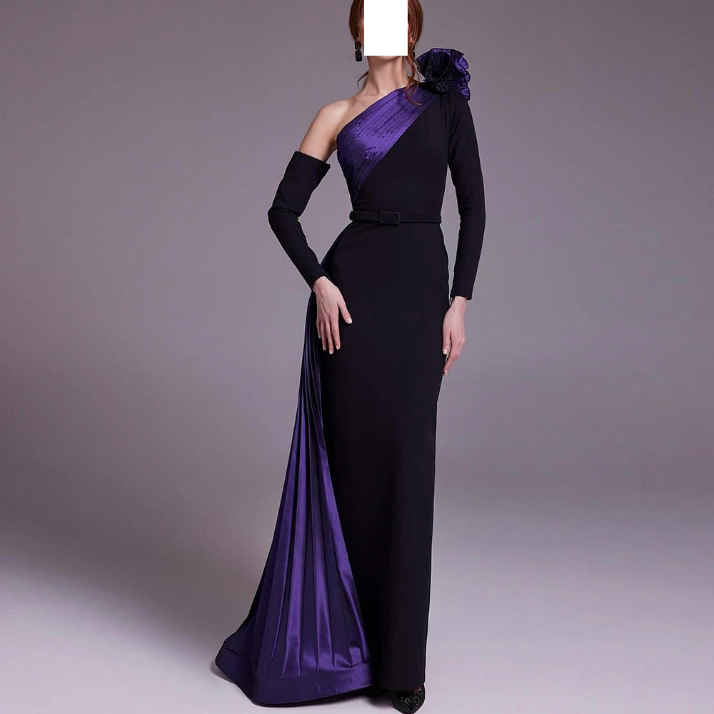 Customized Formal Belt One Shoulder Jersey Evening Dresses Temperament Long Sleeves Straight Floor Length Bespoke Occa
Customized Formal Belt One Shoulder Jersey Evening Dresses Temperament Long Sleeves Straight Floor Length Bespoke Occa