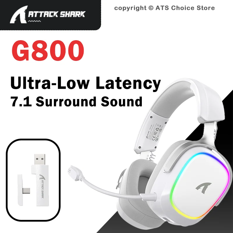 ATTACK SHARK G800 Wireless Gaming Headset 7.1 RGB, 50mm Driver, 2.4G/Bluetooth/Wired, 20ms Low Latency, Detachable Mic Headphone
ATTACK SHARK G800 Wireless Gaming Headset 7.1 RGB, 50mm Driver, 2.4G/Bluetooth/Wired, 20ms Low Latency, Detachable Mic Headphone