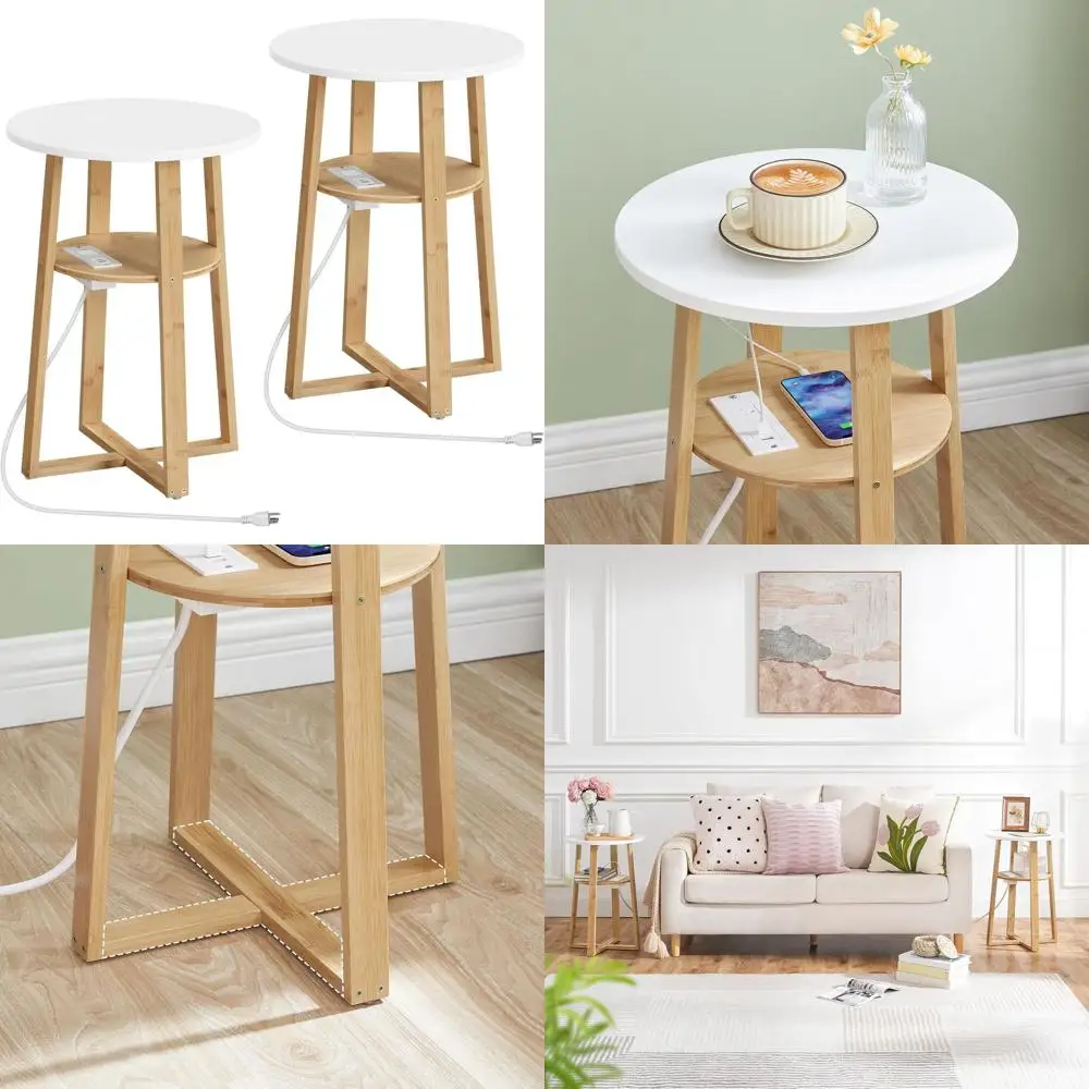 Dual Charging Side Tables with Bamboo Legs, White & Natural Accent for Living/Bedroom Spaces
Dual Charging Side Tables with Bamboo Legs, White & Natural Accent for Living/Bedroom Spaces