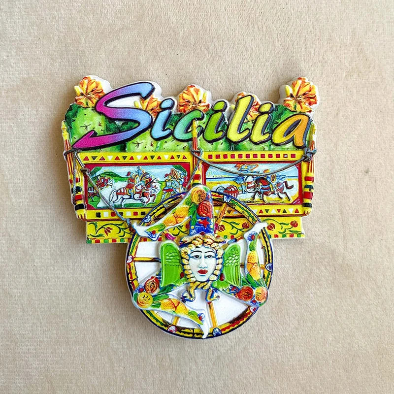 Sicily, Italy Europe Fridge Magnet with Colorful Sicilia Lettering, Traditional Sicilian Cart & Circular Medusa Motif, Cute Home
Sicily, Italy Europe Fridge Magnet with Colorful Sicilia Lettering, Traditional Sicilian Cart & Circular Medusa Motif, Cute Home