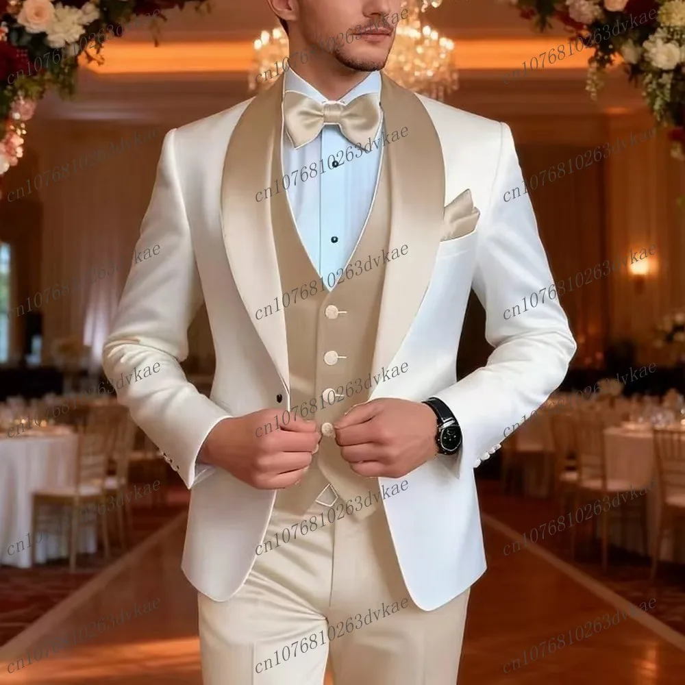 White And Champagne Acetate satin Men Suit Wedding Party Formal Groom Prom Business Male Tuxedos 3 Piece Set Jacket Vest Pants
White And Champagne Acetate satin Men Suit Wedding Party Formal Groom Prom Business Male Tuxedos 3 Piece Set Jacket Vest Pants