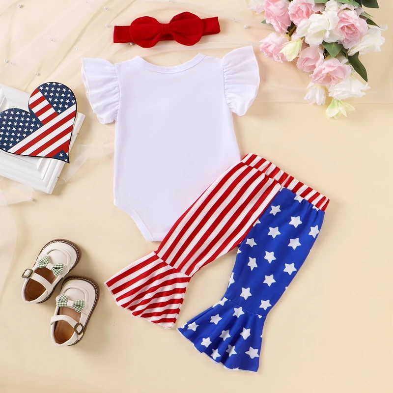 Baby Girls 4th of July Outfits Ruffle Sleeve Romper Bow Flare Pants Headband Set Newborn Clothes
Baby Girls 4th of July Outfits Ruffle Sleeve Romper Bow Flare Pants Headband Set Newborn Clothes