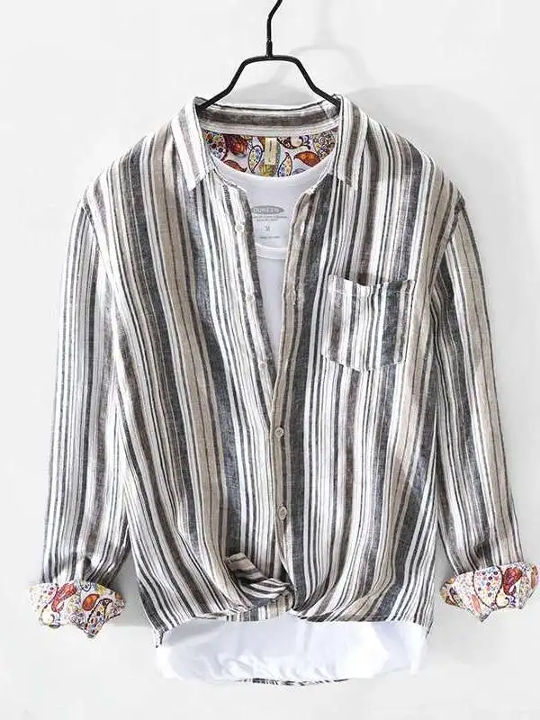 New 757 Men's Casual Striped Linen Shirt Spring Summer Loose Fit PU Leather Polyester Fiber Long Sleeve CleanFit Collar
New 757 Men's Casual Striped Linen Shirt Spring Summer Loose Fit PU Leather Polyester Fiber Long Sleeve CleanFit Collar