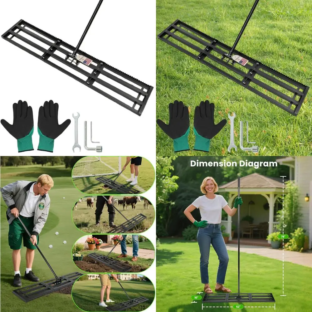 10 Wide Heavy-Duty Lawn Leveling Rake with Adjustable Handle for Yards, Gardens, and Golf Courses
10 Wide Heavy-Duty Lawn Leveling Rake with Adjustable Handle for Yards, Gardens, and Golf Courses