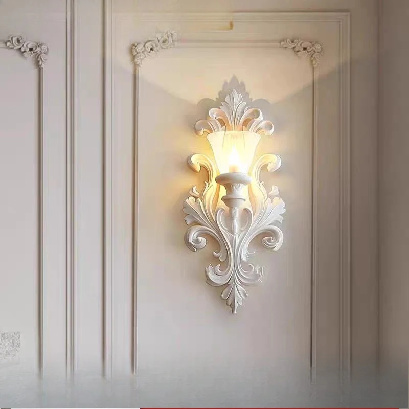 French resin wall lamp light luxury carved aisle lamp retro cream wind living room background wall bedroom bedside creative lamp
French resin wall lamp light luxury carved aisle lamp retro cream wind living room background wall bedroom bedside creative lamp