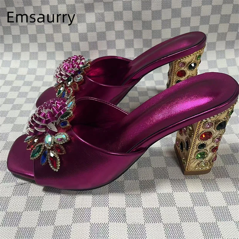 Handmade Crystal Flower Embellishment Sandals Women Colorful Rhinestone High Heel Genuine Leather Slingbacks Summer Shoes
Handmade Crystal Flower Embellishment Sandals Women Colorful Rhinestone High Heel Genuine Leather Slingbacks Summer Shoes