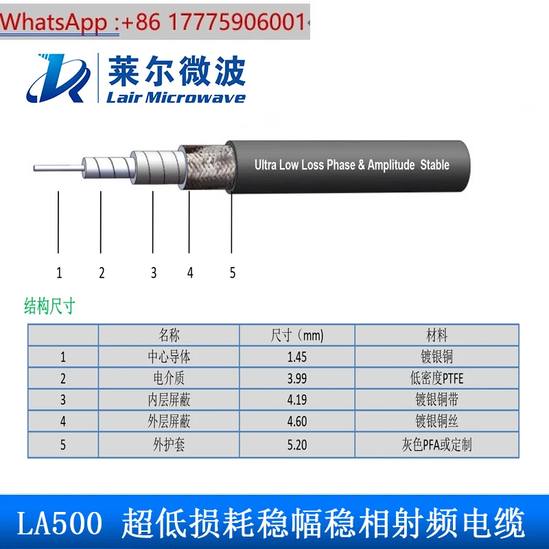 LA500 Low Loss Test Line Silver Plated Copper High Frequency Low Standing Wave RF Coaxial Cable
LA500 Low Loss Test Line Silver Plated Copper High Frequency Low Standing Wave RF Coaxial Cable