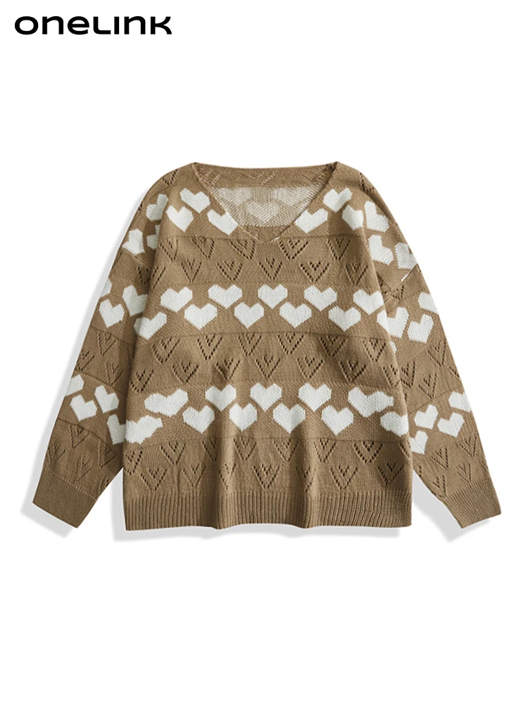 ONELINK Olive Green with Cute Heart Pattern Knitted Plus Size Women Sweater V Neck Knit Pullover Long Sleeve Flat Stitch Tops
ONELINK Olive Green with Cute Heart Pattern Knitted Plus Size Women Sweater V Neck Knit Pullover Long Sleeve Flat Stitch Tops