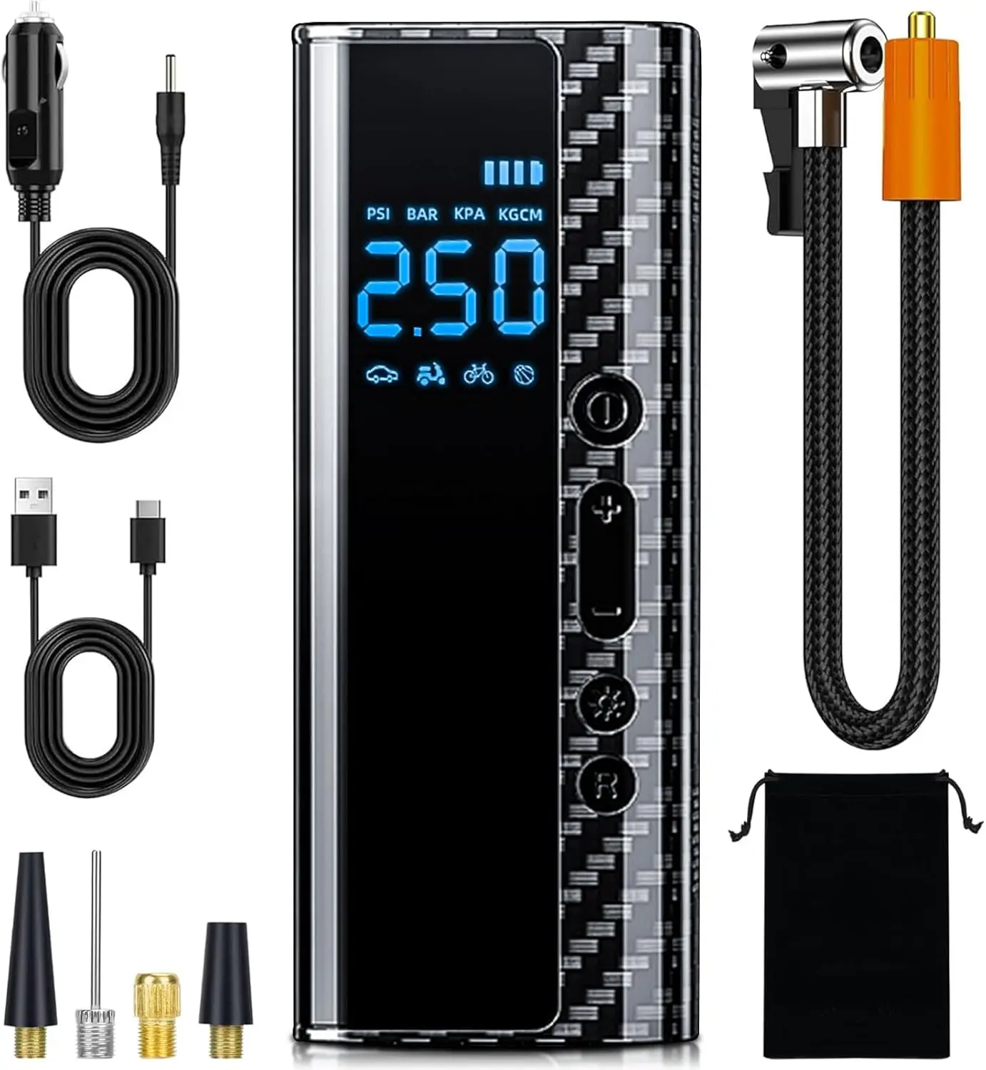 Портативный воздушный компрессор для накачивания шин, многоцелевой воздушный насос, беспроводной, 150 фунтов на квадратный дюйм, цифровой манометр, ЖК-экран, светодиодный аварийный Li 
Портативный воздушный компрессор для накачивания шин, многоцелевой воздушный насос, беспроводной, 150 фунтов на квадратный дюйм, цифровой манометр, ЖК-экран, светодиодный аварийный Li