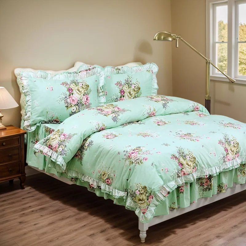 Shabby Green Bedding 100% Cotton Princess Lace Ruffle Girls Duvet Cover Set with Bedskirt, 4Pcs, Full Size
Shabby Green Bedding 100% Cotton Princess Lace Ruffle Girls Duvet Cover Set with Bedskirt, 4Pcs, Full Size