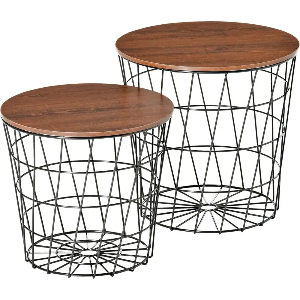 Pair of Round Nesting Tables with Storage, Removable Tops for Living Room, Black/Brown
Pair of Round Nesting Tables with Storage, Removable Tops for Living Room, Black/Brown