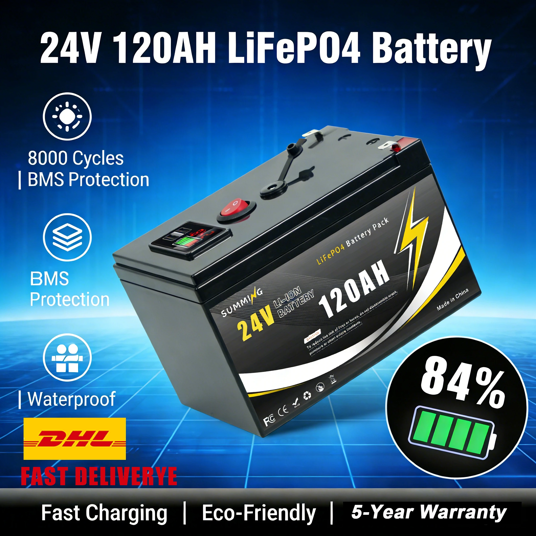 Brand New 24V 120Ah LiFePO4 Deep Cycle Battery, Rechargeable Built-in BMS for Solar Power,Scooters,Fish Finder,Boats
Brand New 24V 120Ah LiFePO4 Deep Cycle Battery, Rechargeable Built-in BMS for Solar Power,Scooters,Fish Finder,Boats