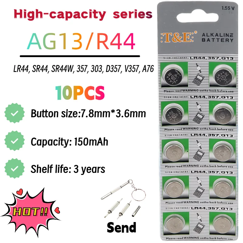 10PCS AG3 LR41 AG4 LR626 AG10 LR1130 AG13 LR44 1.55V Alkaline Button Cell Battery SR41 SR626SW LR44 for Watch Toy Calculator
10PCS AG3 LR41 AG4 LR626 AG10 LR1130 AG13 LR44 1.55V Alkaline Button Cell Battery SR41 SR626SW LR44 for Watch Toy Calculator