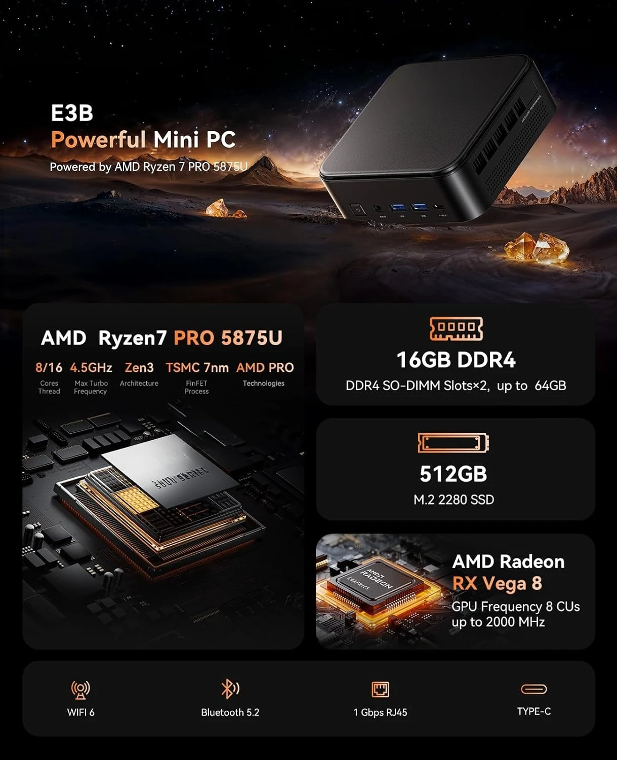 Мини-ПК с процессором AMD 7 PRO 5875U, 16 ГБ DDR4 512 ГБ M.2 SSD Мини-компьютер, мини-игровой ПК с USB Type-C
Мини-ПК с процессором AMD 7 PRO 5875U, 16 ГБ DDR4 512 ГБ M.2 SSD Мини-компьютер, мини-игровой ПК с USB Type-C