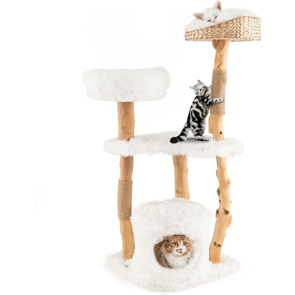 49 inch Cat Tree for Indoor Cats, Cute Solid Wood Modern Multi-Level Cat Tower with Scratching Posts, Top Cattail Basket
49 inch Cat Tree for Indoor Cats, Cute Solid Wood Modern Multi-Level Cat Tower with Scratching Posts, Top Cattail Basket