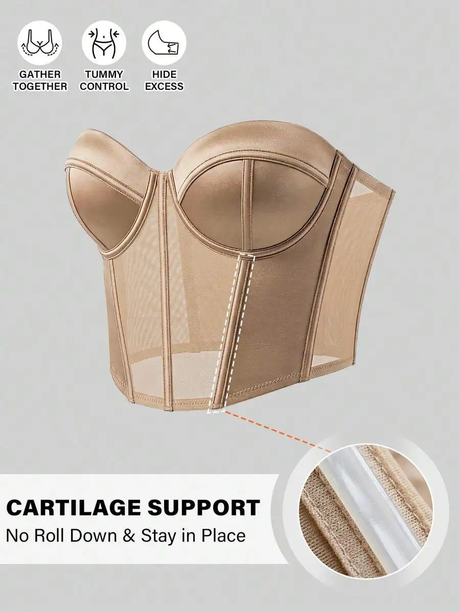 Women Shiny Mesh Patchwork Bustier Bra Tummy Control Push Up Corset Top Strapless
Women Shiny Mesh Patchwork Bustier Bra Tummy Control Push Up Corset Top Strapless