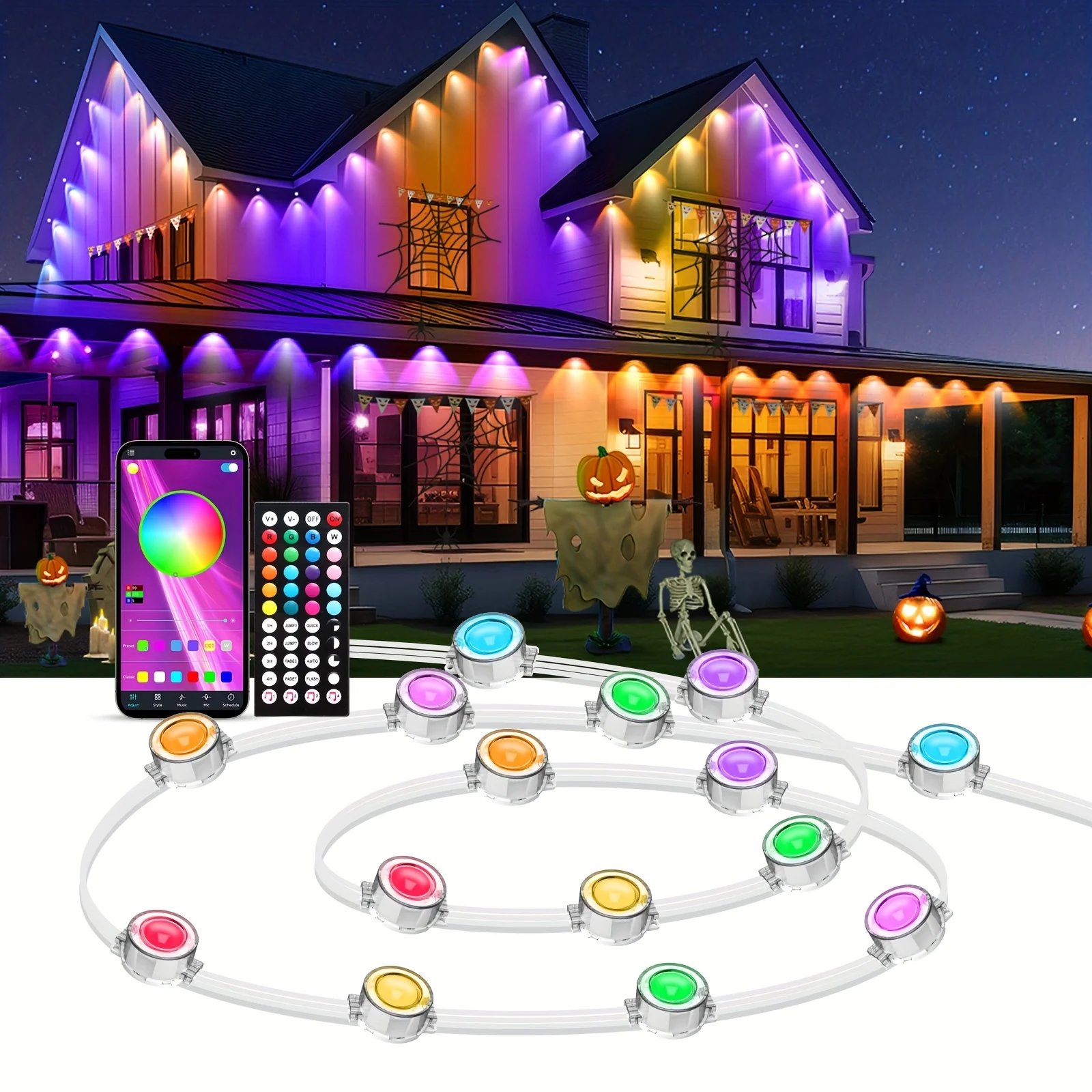 Permanent Outdoor Lights, RGB LED Eaves Lights with IP67 Waterproof, APP/Remote Control, LED Outdoor String Lights for Christmas, Halloween, Indoor, Outdoor Decor
Permanent Outdoor Lights, RGB LED Eaves Lights with IP67 Waterproof, APP/Remote Control, LED Outdoor String Lights for Christmas, Halloween, Indoor, Outdoor Decor