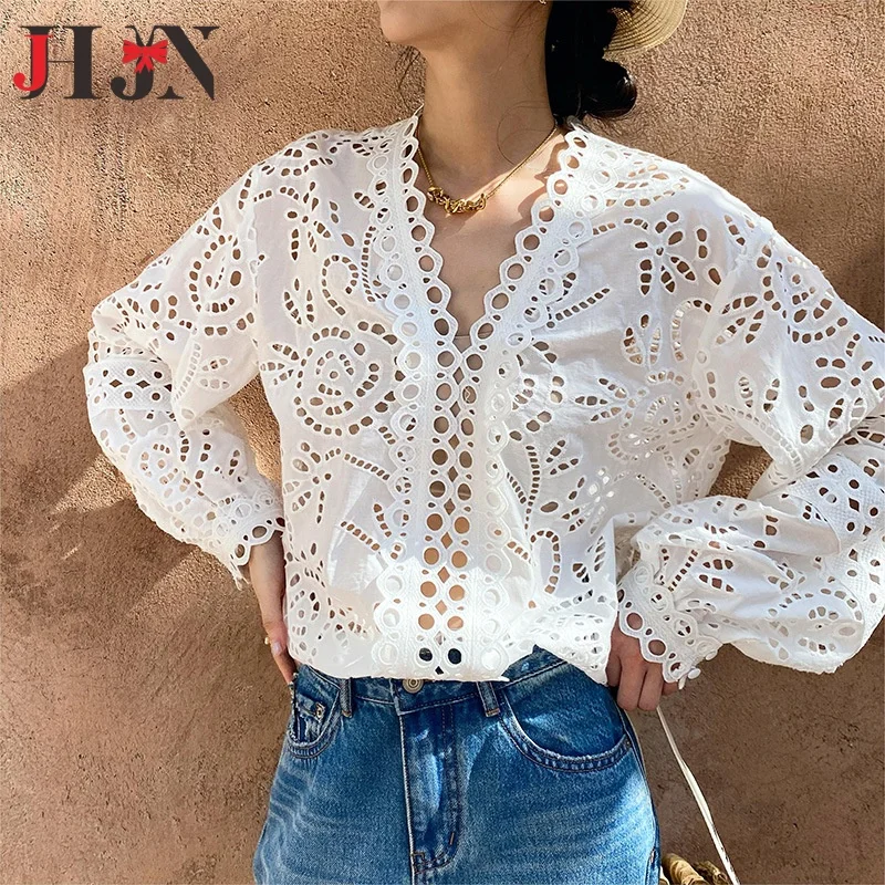 JHJN 2025 White Shirt Cotton Luxury Shirt Women's French White shirt Women's Long Sleeve Hollow Out Shirt luxury style clothing
JHJN 2025 White Shirt Cotton Luxury Shirt Women's French White shirt Women's Long Sleeve Hollow Out Shirt luxury style clothing