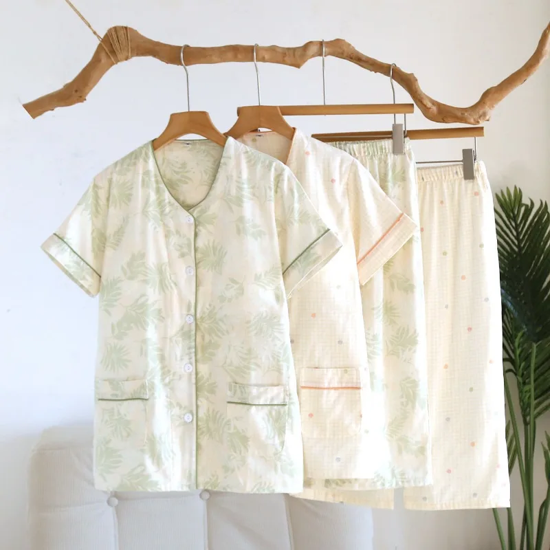 2026 New Women's Summer Pajama Set 100% Cotton National Style with Chest Cushion Short Sleeve+cropped Pants Home Clothes
2026 New Women's Summer Pajama Set 100% Cotton National Style with Chest Cushion Short Sleeve+cropped Pants Home Clothes
