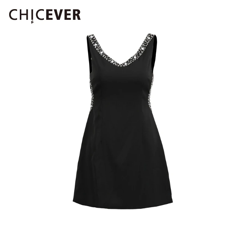 CHICEVER Sexy Spliced Diamonds Mini Dresses for Women V Neck Sleeveless High Waist Slimming Temperament Dress Female Fashion New
CHICEVER Sexy Spliced Diamonds Mini Dresses for Women V Neck Sleeveless High Waist Slimming Temperament Dress Female Fashion New
