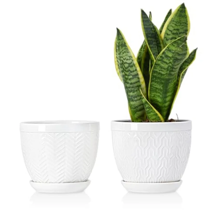 Sureasy Ceramic Plant Pots, Embossed Decorative Planters with Drainage Hole and Saucer, Modern Flower Pots for Indoor Plants, S
Sureasy Ceramic Plant Pots, Embossed Decorative Planters with Drainage Hole and Saucer, Modern Flower Pots for Indoor Plants, S