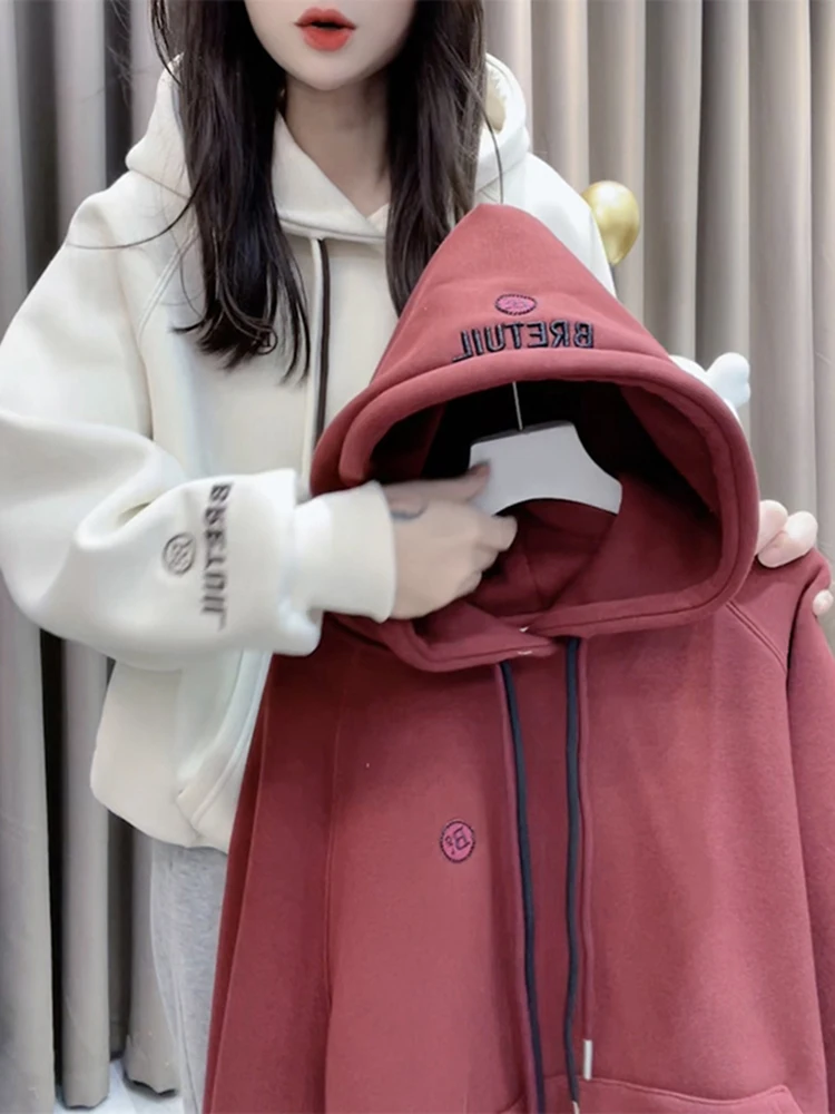 Korean Style Casual Fleece Lined Hoodie Women's Autumn Winter Thickened Long Sleeve Top Loose Fit Design Sense Sweatshirt
Korean Style Casual Fleece Lined Hoodie Women's Autumn Winter Thickened Long Sleeve Top Loose Fit Design Sense Sweatshirt