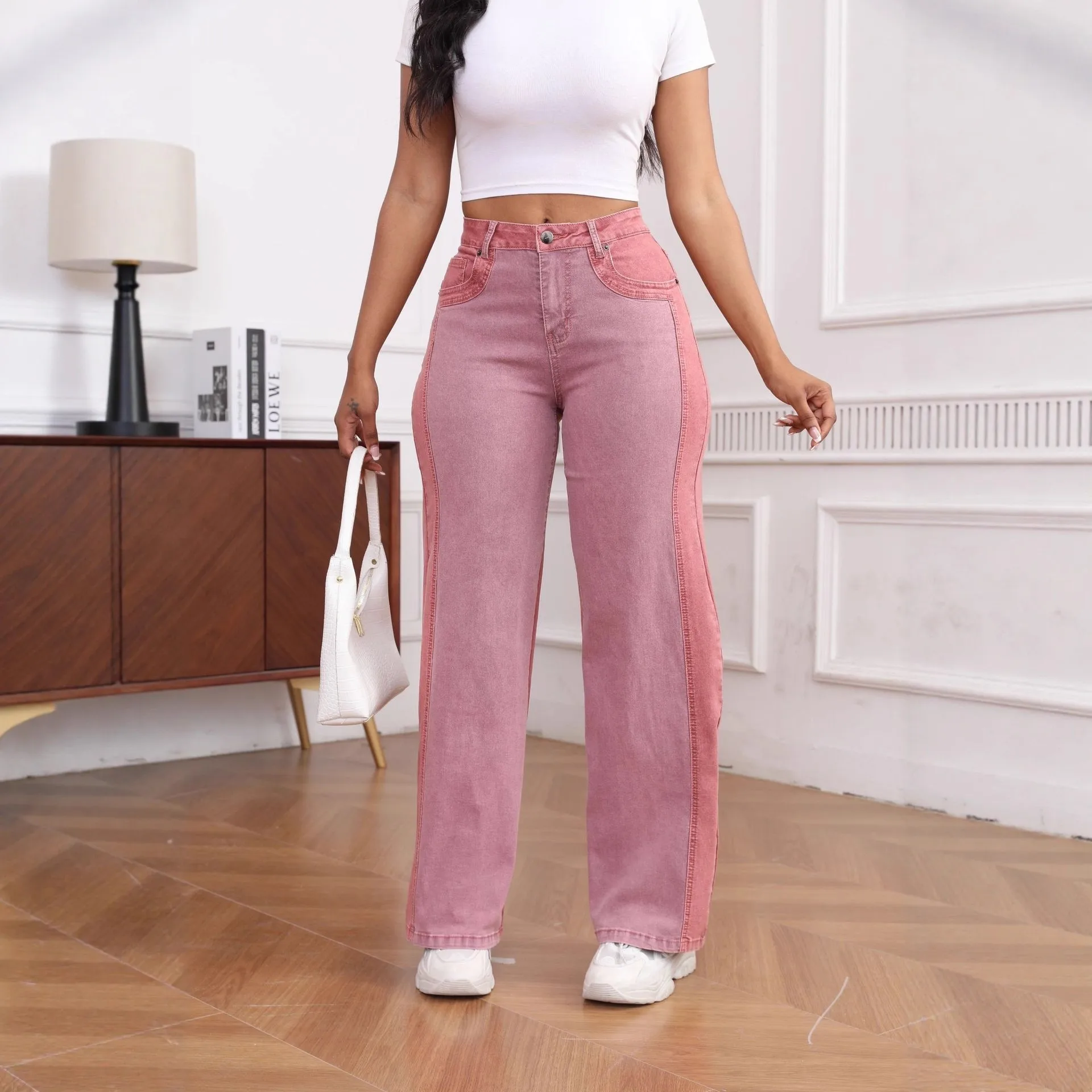 Y2K Baggy Jeans Women Flared Cotton Denim Pants Washed Pink Wide Leg High Waist Back Patch Pockets Vintage Contrast Stitching
Y2K Baggy Jeans Women Flared Cotton Denim Pants Washed Pink Wide Leg High Waist Back Patch Pockets Vintage Contrast Stitching
