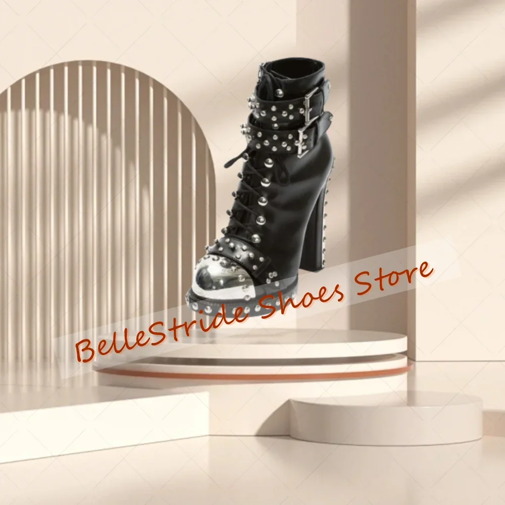Black Round Rivets Lace up Boots Buckle Decor Women Shoes Chunky High Heels Fashionable Dinner Party 2026 Zapatos Para Mujeres
Black Round Rivets Lace up Boots Buckle Decor Women Shoes Chunky High Heels Fashionable Dinner Party 2026 Zapatos Para Mujeres